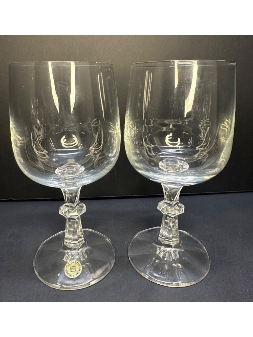 Vtg Zweisel Germany 24% Bleikristall Wine Tea Goblet Glasses 6.75" Tall Set of 2